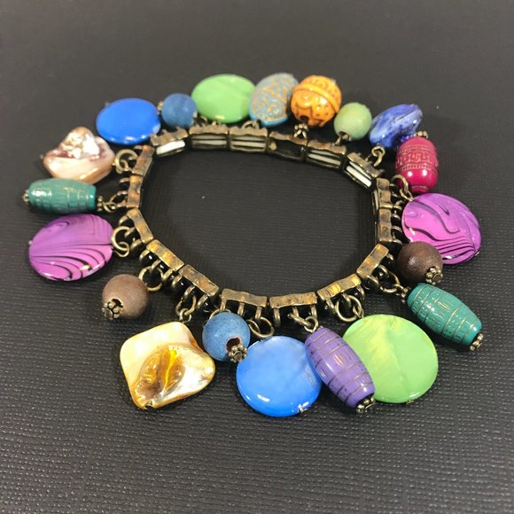 BoHo Colorful Multi Dangle Shells & Beads Bracelet - Picture 2 of 7